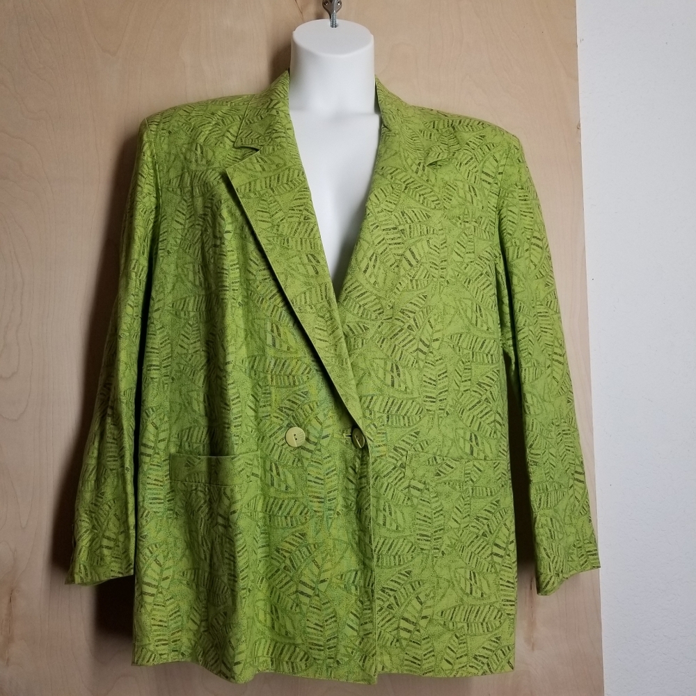 💚 Diane Gilman Vintage Blazer Foliage Print L 🎤 - Picture 3 of 9